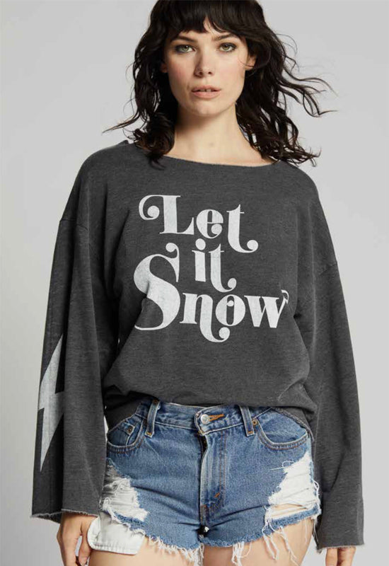 Recycled Karma - Let It Snow Bell Sleeve Graphic Top Black