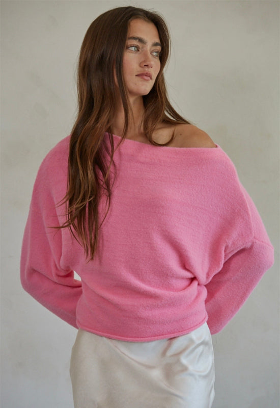 Knit Boat Neck Sweater - Pink