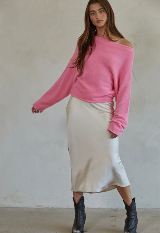 Knit Boat Neck Sweater - Pink