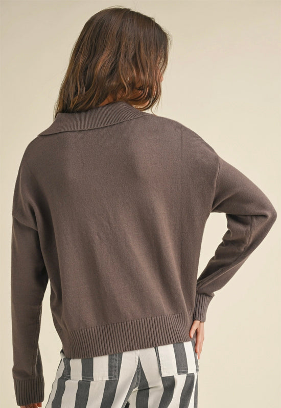 Soft Sweater Top with Collar - Cocoa