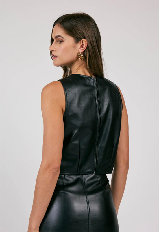 Sadie & Sage - New Era Faux Leather Sleeveless Top Black