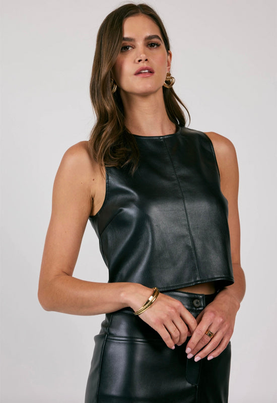 Sadie & Sage - New Era Faux Leather Sleeveless Top Black