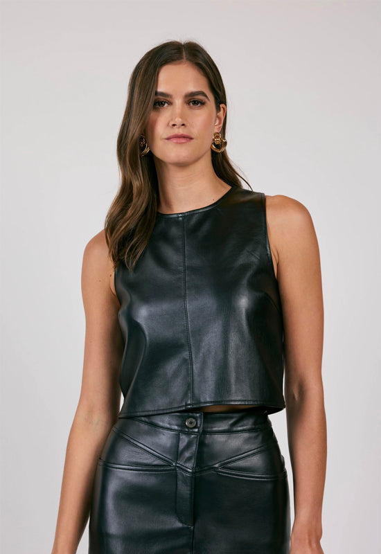 Sadie & Sage - New Era Faux Leather Sleeveless Top Black