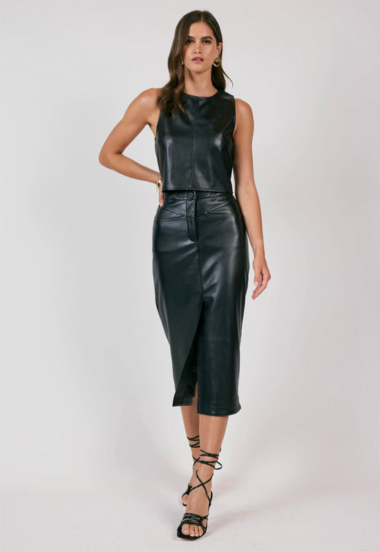 Sadie & Sage - New Era Faux Leather Sleeveless Top Black