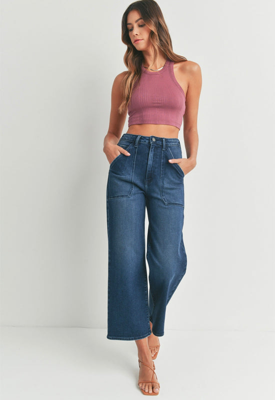 Just Black - Cargo Pocket Wide Leg Jean Dark Wash