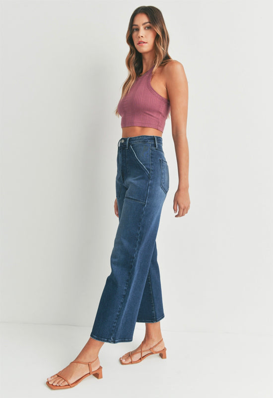 Just Black - Cargo Pocket Wide Leg Jean Dark Wash