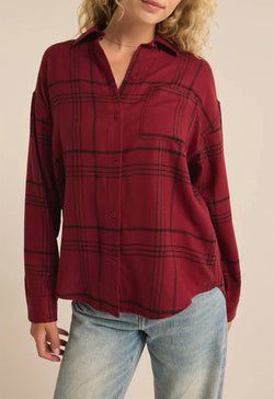 Z Supply - River Plaid Button Up Red Dahlia