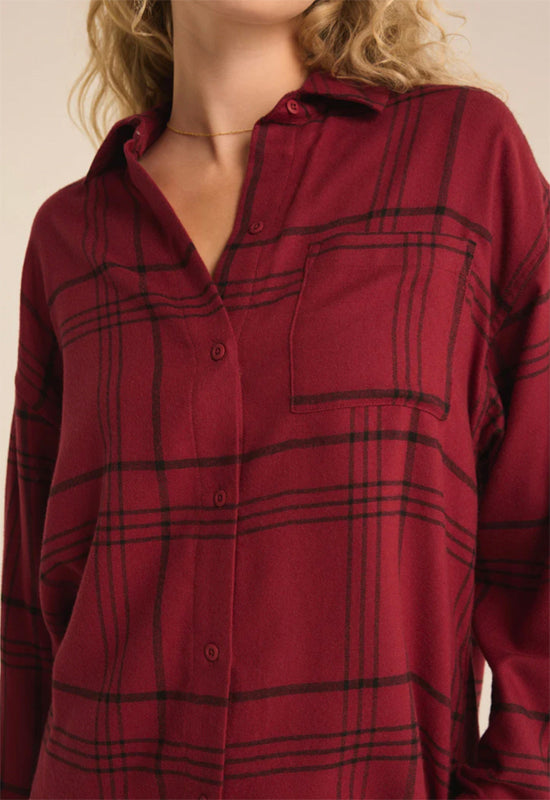 Z Supply - River Plaid Button Up Red Dahlia