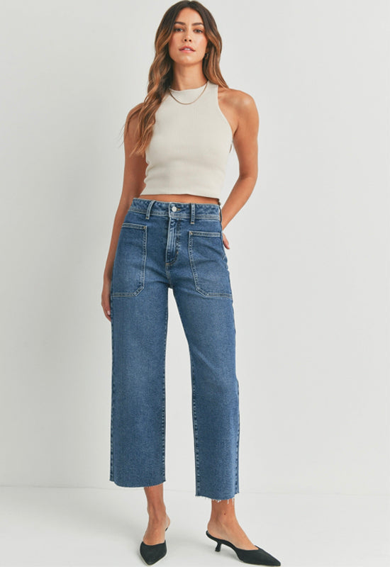 Just Black - High Rise utility Wide Leg Jean Medium Denim