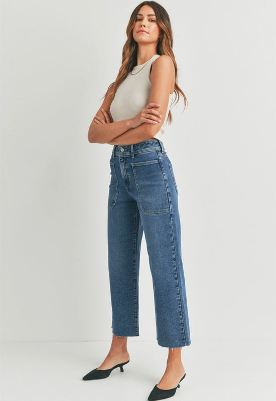 Just Black - High Rise utility Wide Leg Jean Medium Denim