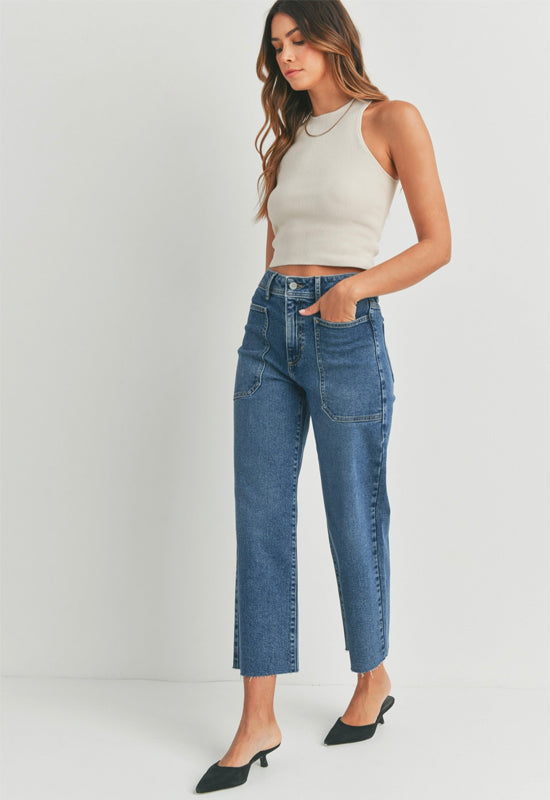 Just Black - High Rise utility Wide Leg Jean Medium Denim