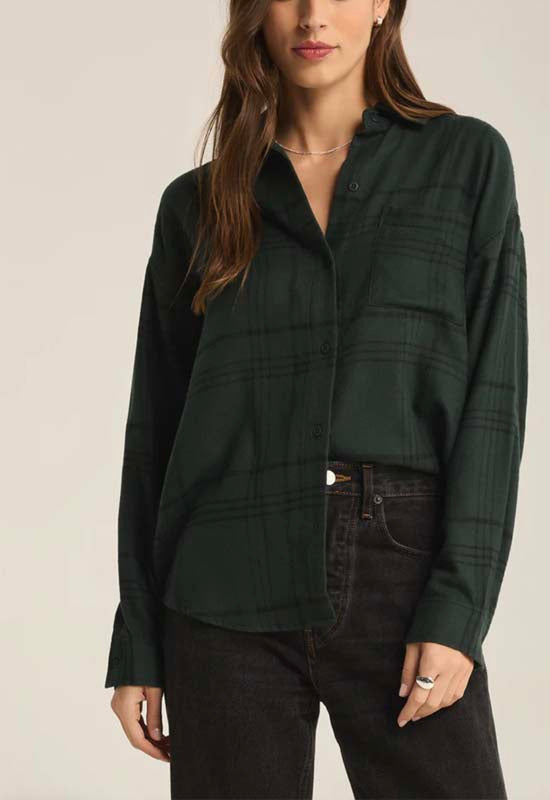 Z Supply - River Plaid Button Up Cyprus Green