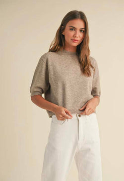 Short Sleeve Sweater Top - Mocha