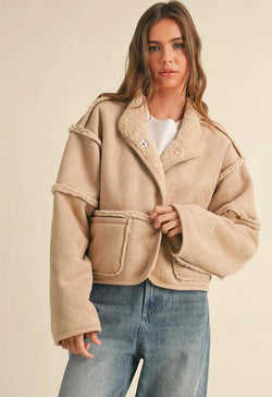 Reversible Suede Sherpa Jacket - Beige