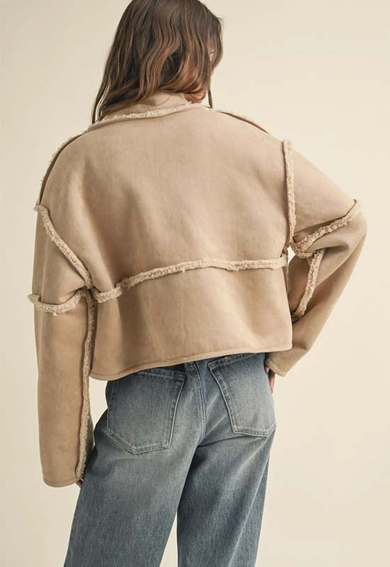 Reversible Suede Sherpa Jacket - Beige