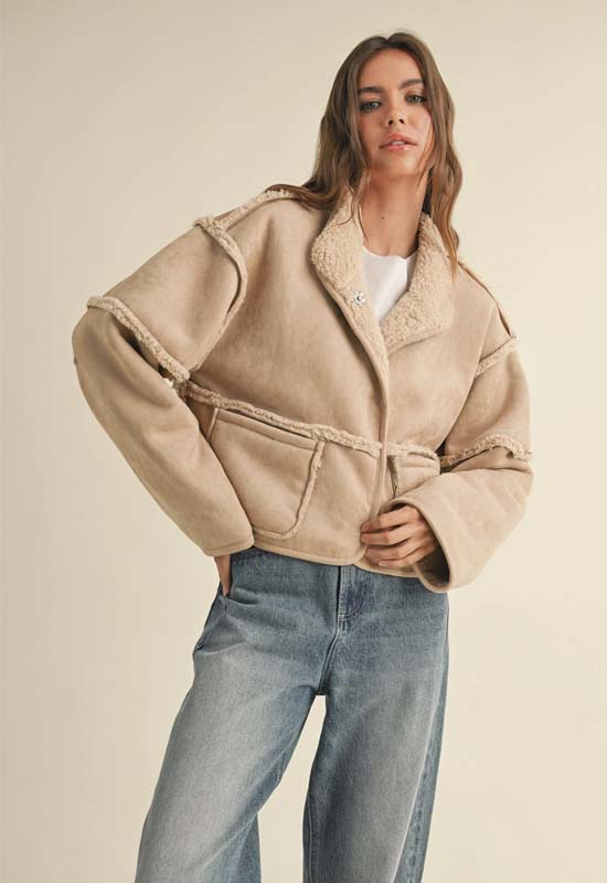 Reversible Suede Sherpa Jacket - Beige