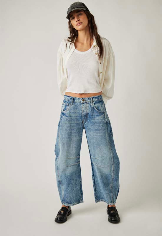 Free People - Good Luck Mid Rise Barrel Jean Ultra Light Beam