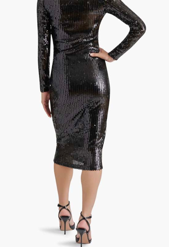 steve madden long sleeve sequin dress black long sequin dress with sleeves Steve Madden Ronan Sequin Long Sleeve Midi Dress, Medium