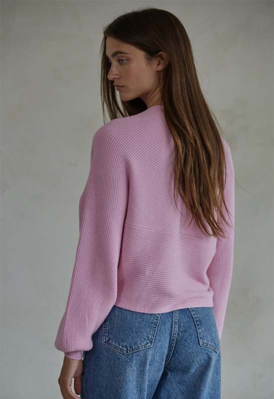 Overlap Knit Sweater Top - Pink