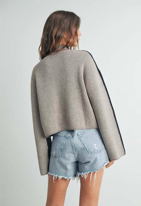 Two Tone Color Block Sweater - Black Taupe