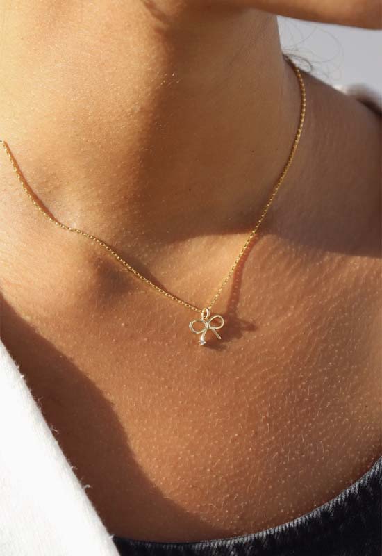 Petite Bow Charm 16" Necklace - Gold Plated