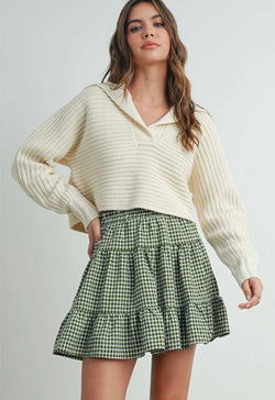 V-Neck Collared Sweater - Cream