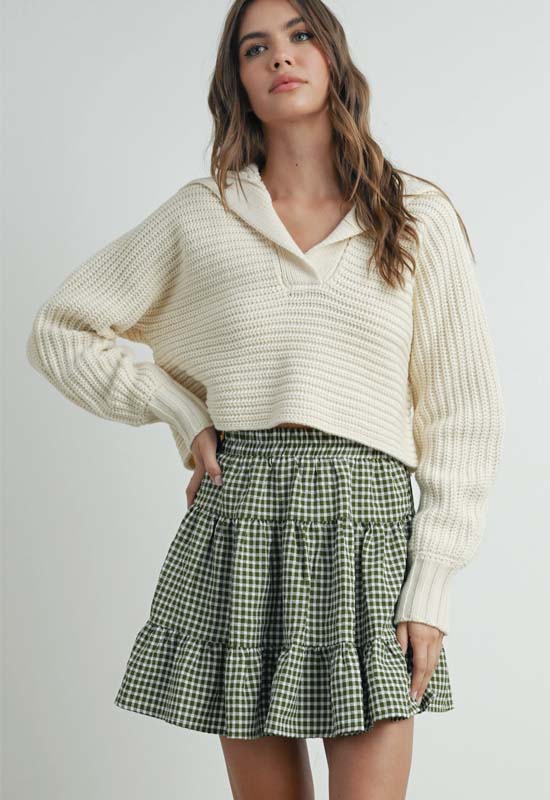 V-Neck Collared Sweater - Cream