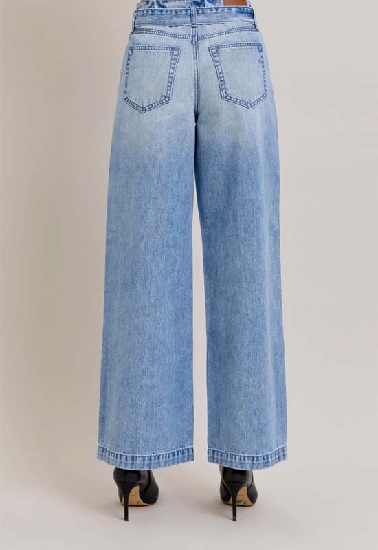 Hidden - Nori High Rise Extra Wide Belted Jean Light Denim