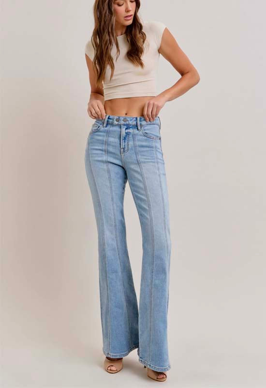 Hidden - Happi Moto Flare Jean 33" Inseam Medium Light Wash