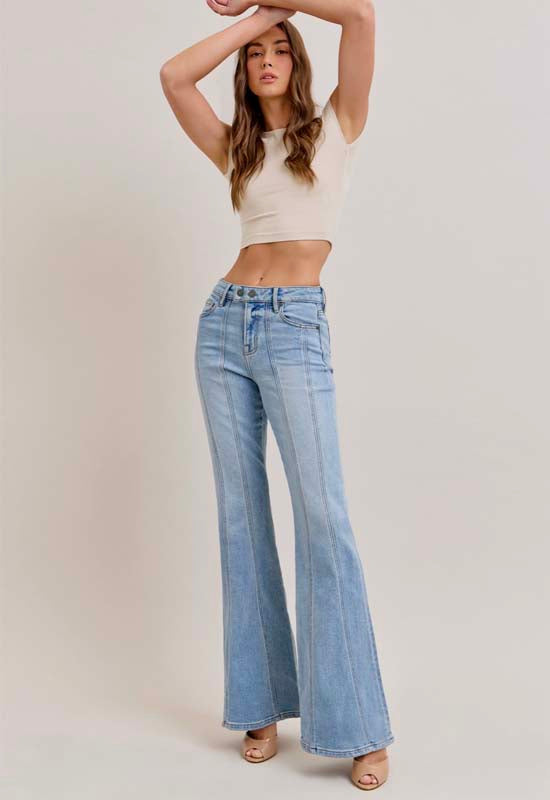 Hidden - Happi Moto Flare Jean 33" Inseam Medium Light Wash