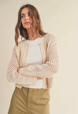 Button Down Cardigen Sweater - Beige