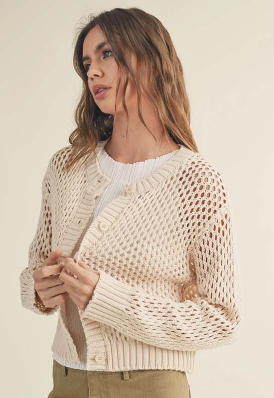 Button Down Cardigen Sweater - Beige