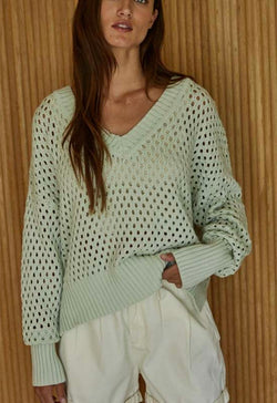 V-Neck See Through Sweater - Light Mint