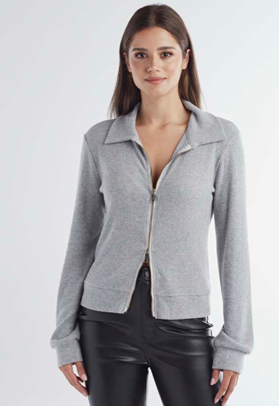 Red Haute - Two Way Zip Sweater Heather Grey