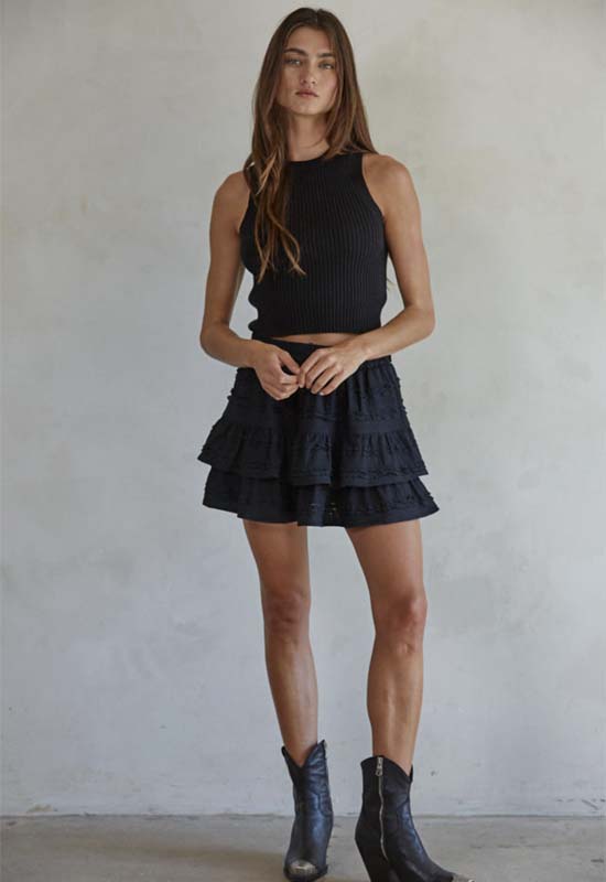 Ruffled Mini Skirt - Black