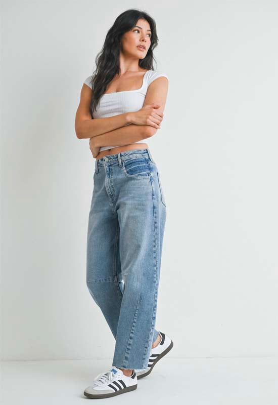 Just Black - Barrel Jean with Seams Light Denim