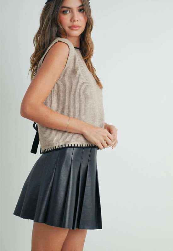 Ribbed Sweater Vest Top - Taupe Black