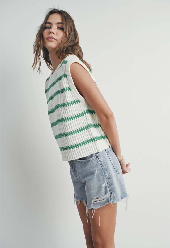 Sleeveless Sweater Top - Ivory Green