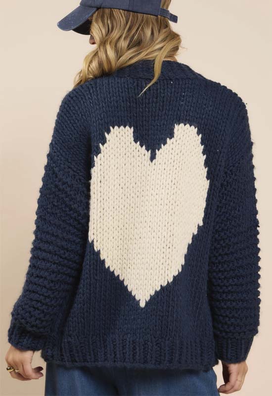 Sadie & Sage - Heart Cardi Navy White Heart