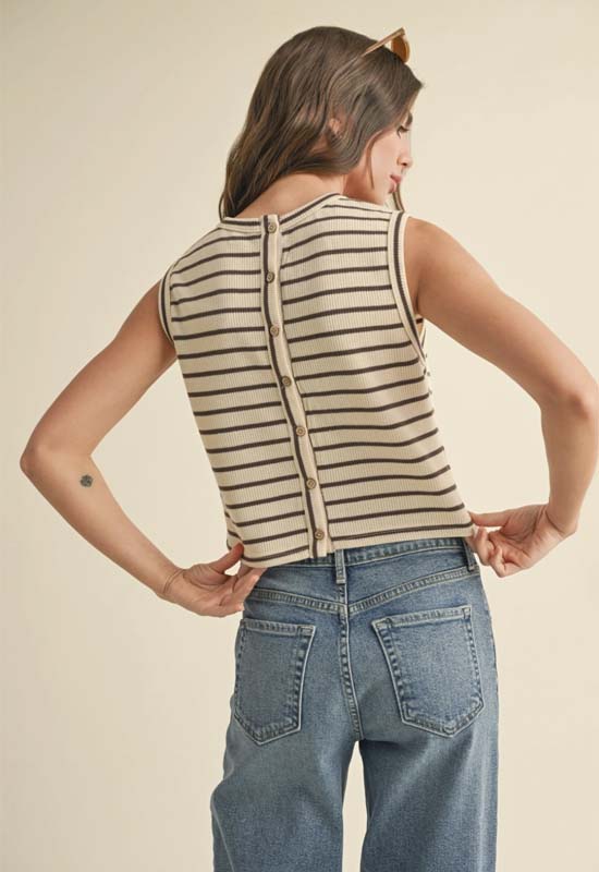 Striped Sleeveless Top - Beige Brown