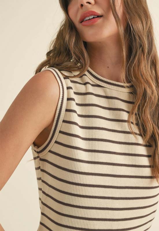 Striped Sleeveless Top - Beige Brown