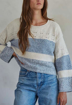 Knit Round Neck Sweater - Natural Blue