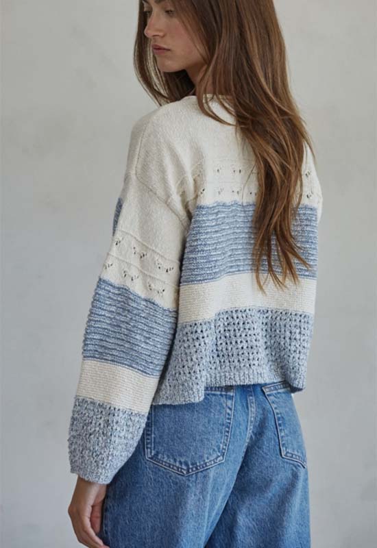 Knit Round Neck Sweater - Natural Blue