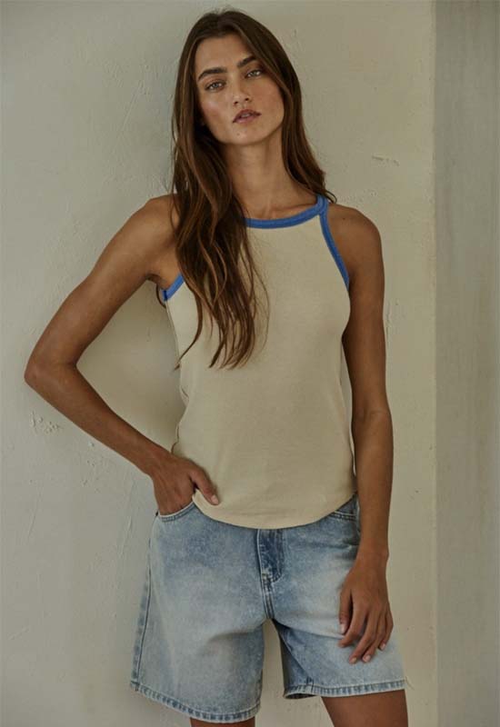 Knit Tank Top - Taupe Blue