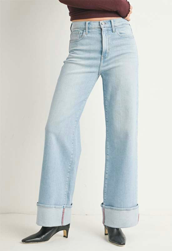 Just Black - Cuffed Palazzo Jean Light Denim