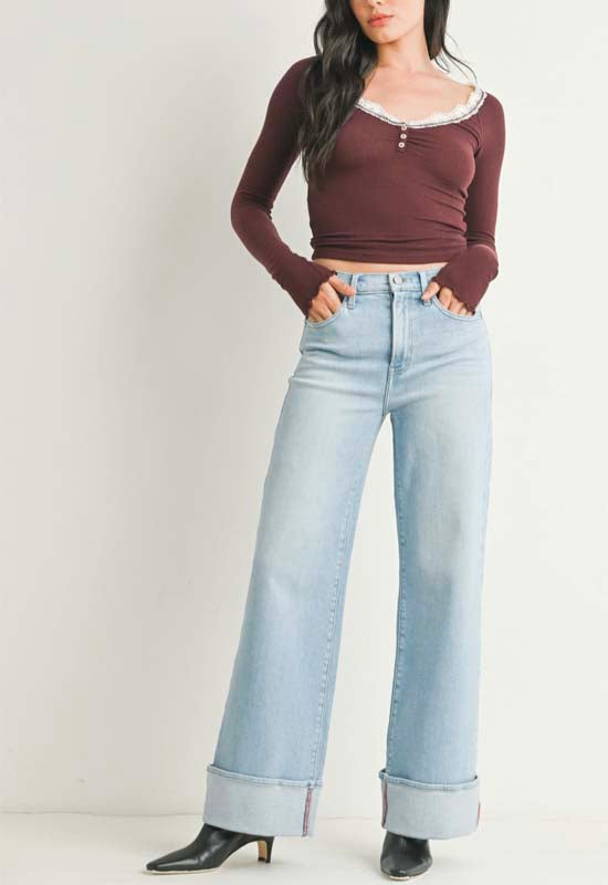 Just Black - Cuffed Palazzo Jean Light Denim