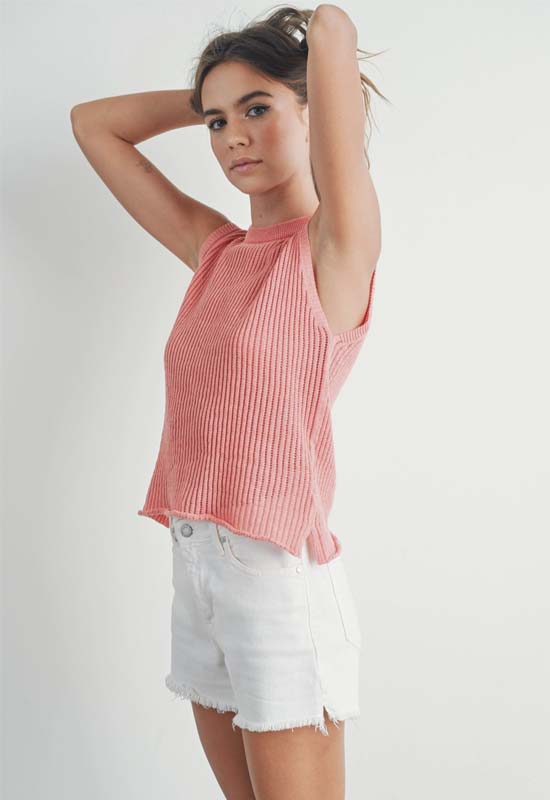 Sleeveless Sweater Top - Coral