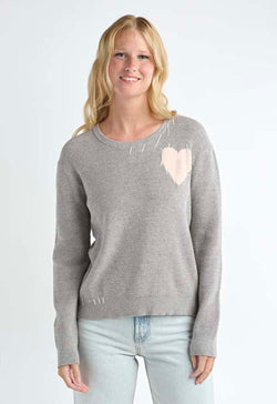 Red Haute - Heart Sweater Heather Grey Pink