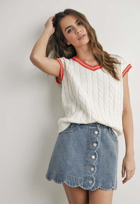 Sweater Vest - Ivory with Red Detail