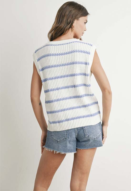 Knitted Sleeveless Sweater - Ivory Blue